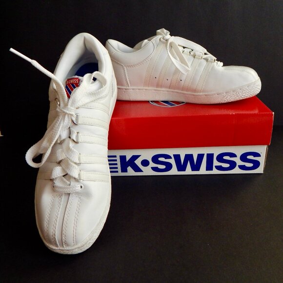 LIKE NEW! WORN 1x - MENS Classic Varsity K-SWISS White Leather Sneakers - Picture 2 of 7